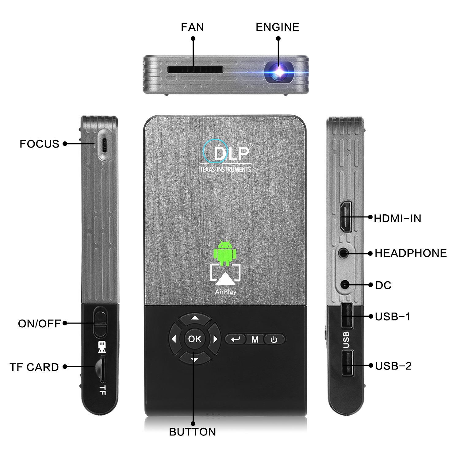 1080p mini Portable Pico DLP Android LED Projector HDP300 digital projectors