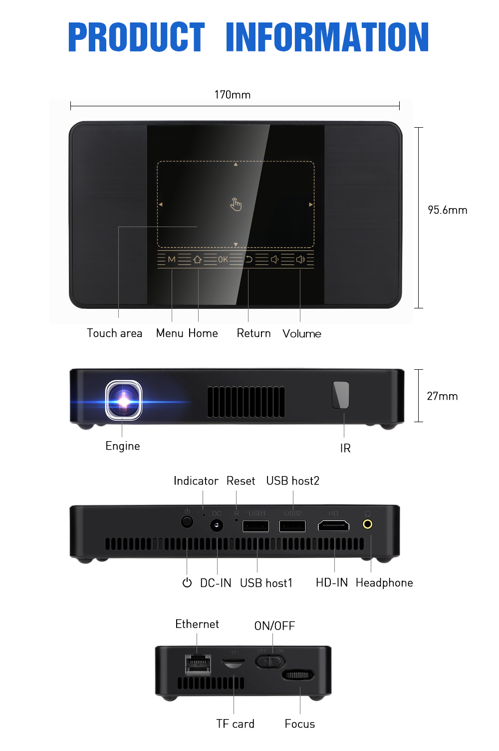 home theater Portable DLP LED Mini Pocket projector With 4k docoding and ir&touch Control Projector C10